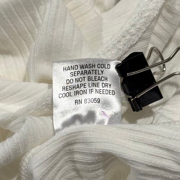 NWT Drew Bodysuit Ribbed V Neck Long Sleeve Minimalist Classic Off White Small - Picture 4 of 5